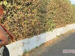 Giant ass redhead filmed training by her lover in gym