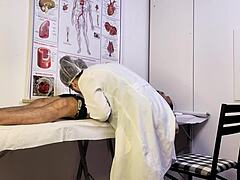 Patient gets unexpectedly hard during exam with the nurse, leading to intriguing bareback handjob and deepthroat in hospital setting with Brazilian flair.