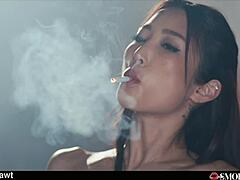 emiri in sexy leather gives smoking blowjob then doggystyle cumshots