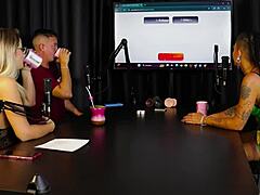 Hey, why did the hot brunette and naughty blonde strip naked after sharing experiences at the all-women mansion?