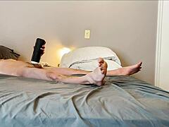 Solo masturbation session with stroking sucking vibrating toy on feet and small waist