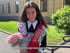 i met a classmate at graduation and fucked her tight ass - anal in white pantyhose and creampie