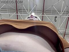 This guy secretly films a woman with hidden phone as she masturbates her big tits while shopping in the supermarket.