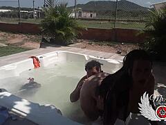 why are we risking public sex in my in-laws jacuzzi with blowjob doggy fuck and bareback outdoor thrills while i strip naked