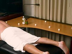 older chubby guy skips cash and bends his latina masseuse over for deep anal pounding doggystyle with cumshot facial finish