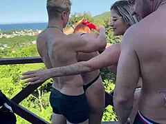 Latina wife slut joins muscular black orgy pussy licking blowbang