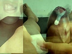 intrigued by young nerd girlfriend caught masturbating on sheer red while cuckold watches his small cock