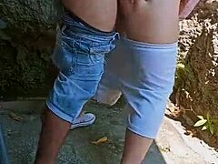 latina teen couple rips clothes for rough outdoor anal creampie behind abandoned house