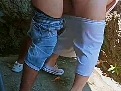 latina teen couple rips clothes for rough outdoor anal creampie behind abandoned house