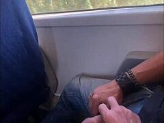 public train mishap turns into milf handjob cumshot closeup thrill