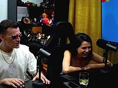 Sexy Brazilian nudist Natasha dances see-through beach then dirty talk kiss with hubby watching