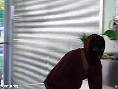 Lucy Lotus counts cash after redhead 3some blowjob, big ass cumshot bondage tug