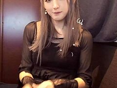 Beautiful Japanese Ladyboy Jerks Cock Boldly