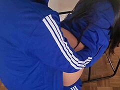 Shy Mexican Student Whore Fucks Doggystyle in Classroom Hiding from Janitor