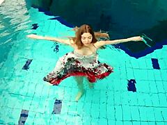 hairy brunette teen marketa swims underwater pussy tease