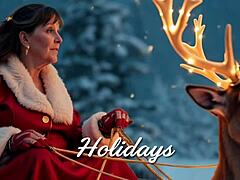 granny carmen claus bends over doggystyle for hardcore creampie orgasm cosplay fuck