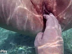 mature milf's shaved pussy filled with creampie underwater closeup