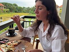 Cum-Faced Girl Eats Pizza and Swallows in Cafe Cumwalk