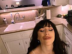 Pretty brunette teen rips clothes for crazy squirting pussy fingering on machine