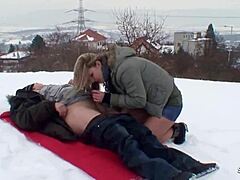Old Guy Tricks Curvy Nylon Teen into Snowy Outdoor Fuck Fest